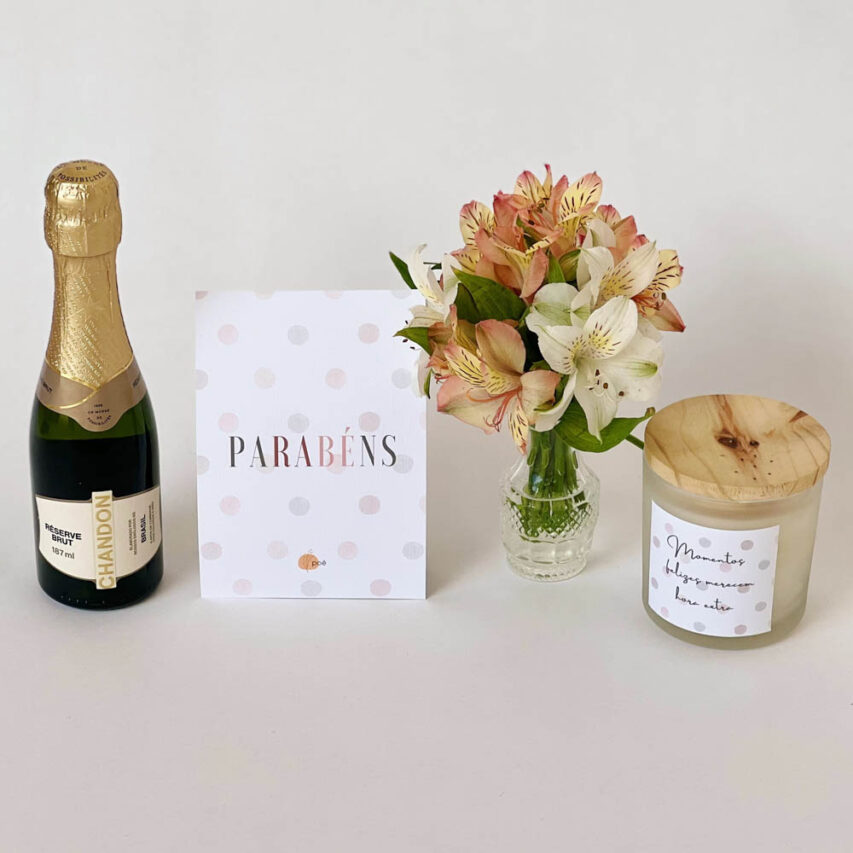 Cesta Parabéns com Chandon, Vela e Flores - Image 3