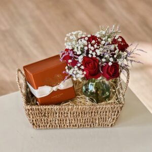 Cesta Flor e Chocolate Dia dos Namorados