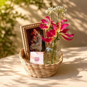 Cesta Dia das Mães com Foto e Flores Naturais